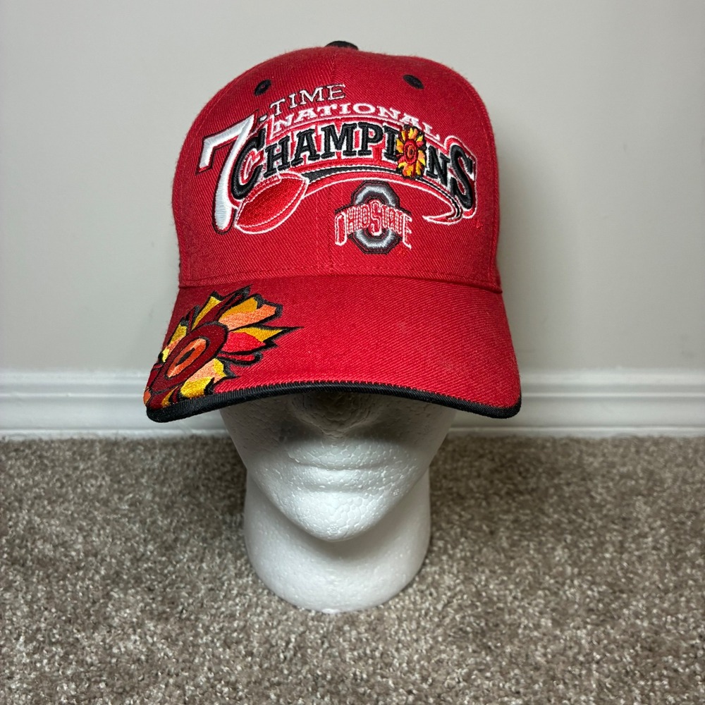 Y2K Ohio State Buckeyes Hat Unisex OSFA‎ Red Flower National Champion Strap Wool